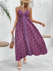 SHEIN LUNE Abito a spalline con stampa Paisley da donna - Multicolore - Visualizzare 1