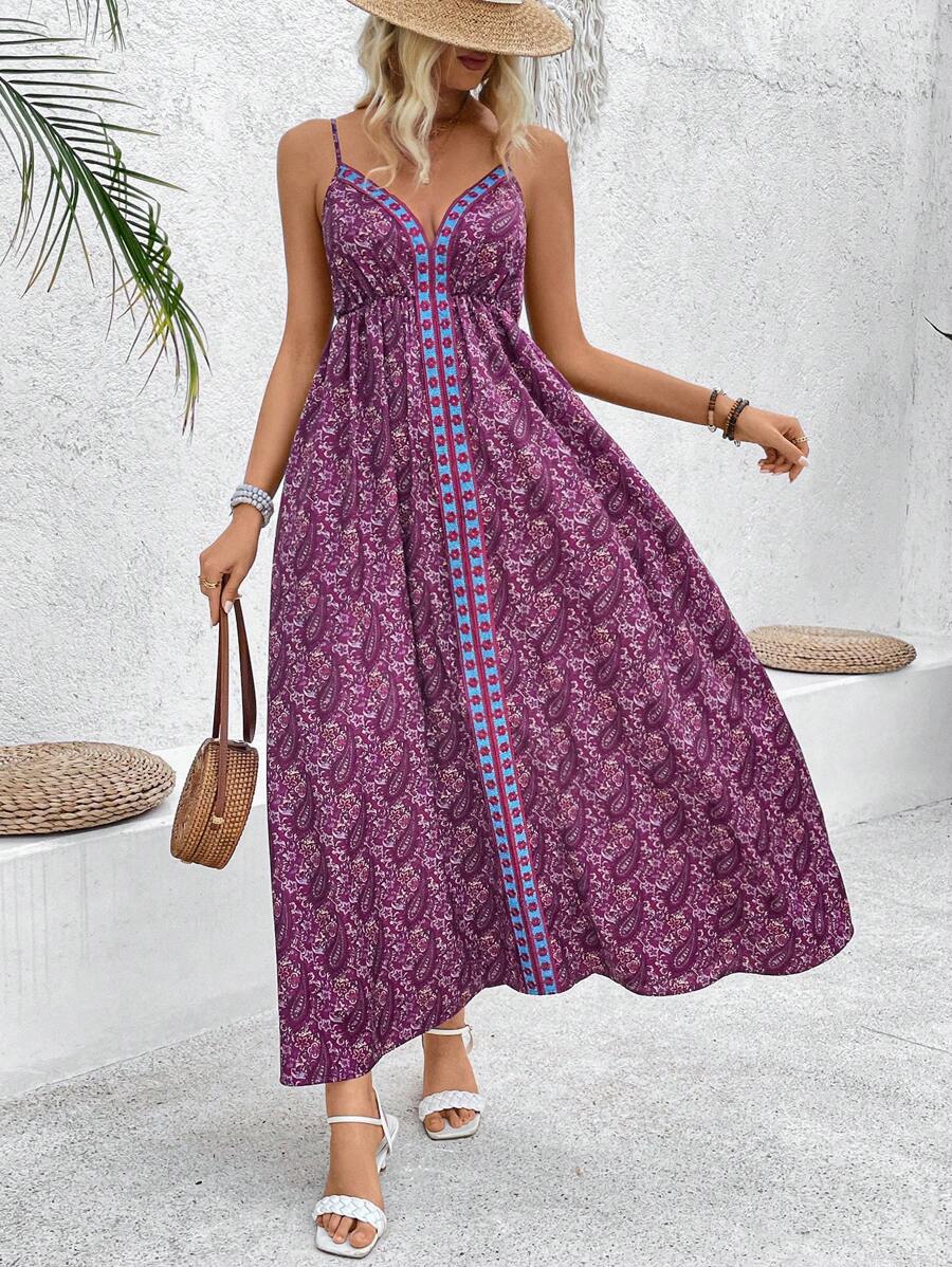 SHEIN LUNE Abito a spalline con stampa Paisley da donna - Multicolore - Visualizzare 1