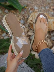 Của phụ nữ Nêm Gót chân Dệt Rơm rạ Trong suốt PVC Đúng mốt Và Gợi cảm Dép xăng đan - Trong sáng - Xem 2