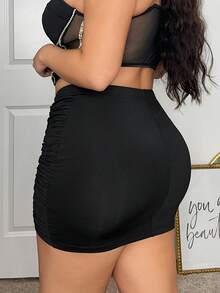 SHEIN SXY Kích thước lớn Của phụ nữ Chặt Bên Xù Gợi cảm Váy mini Với Xếp - màu đen - Xem 2