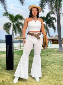 Flirla Quần ống loe trơn cỡ lớn - trắng - Xem 6