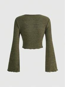 ROMWE Fairycore 蝴蝶貼布木耳邊T恤 - 軍綠色 - 查看 7