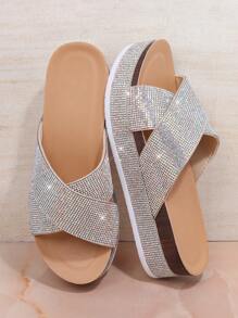 SHUZIA Ladies' Fashionable Glitter Platform Wedge Sandals For Christmas Valentine's Day Summer Shoes - Silver - View 2