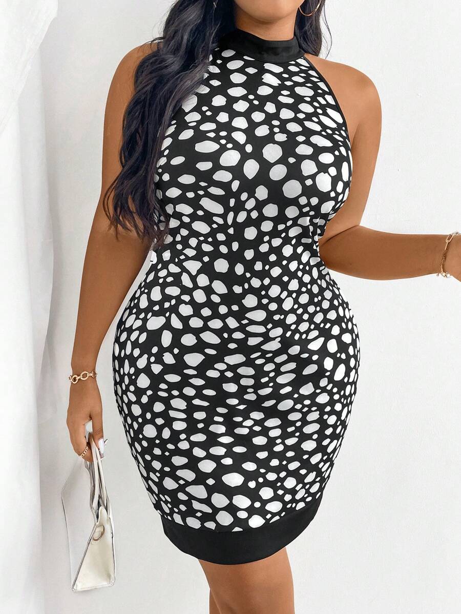 NU&NOW Kích thước lớn Không tay In vết tròn Polka Váy bodycon - Nhiều màu - Xem 1
