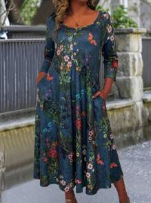 EMERY ROSE Plus Size Floral Print Half Button Front Sheath Dress - Multicolor - View 4