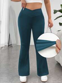 SHEIN EZwear Pantalón De Pierna Acampanada De Color Sólido Para Primavera En Tallas Grandes - Neblina azul - Ver 1