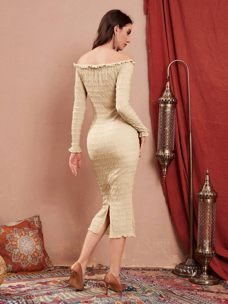 Textured Off Shoulder Bodycon Dress