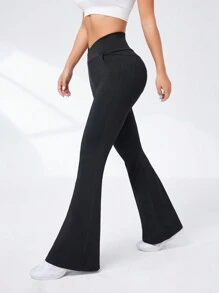 Daily&Casual Slanted Pocket Flared Sports Pants With V-Shaped Waistline