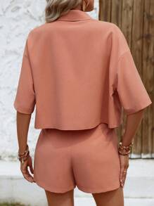 Chiquease Solid Drop Shoulder Shirt & Shorts - Redwood - View 2
