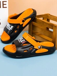 男士夏季戶外時尚防滑厚底休閒沙灘鞋,適用於沙灘和運動 - 黑色 - 查看 1