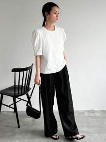 FRIFUL Women's Plain Pleated Flared Pants