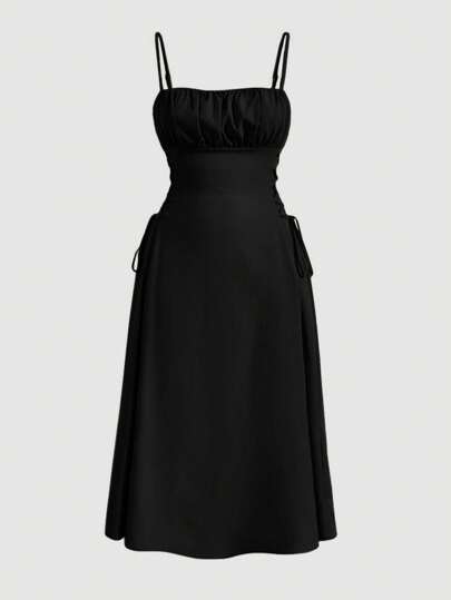 SHEIN MOD Plus Size Solid Color Side Crisscross Tie Shoulder Strap Dress,Corset Dress,Birthday Dresses For Women