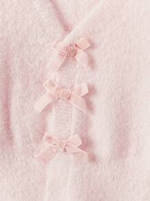 ROMWE Kawaii Áo Cardigan nơ trơn phía trước, trường học, áo dài tay - Hồng - Xem 3