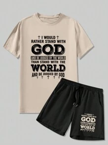 Manfinity Homme Ensemble T-shirt Et Short Imprimé De Slogan En Taille Plus Pour Homme - Multicolore - Voir 4