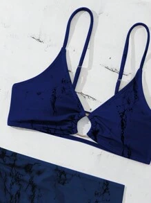 SHEIN Swim Summer Beach 3pcs/Set Separated Bikini Set (Random Print) - Navy Blue - View 3