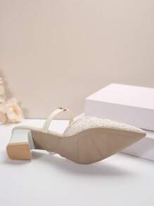Women's High-Heeled Shoes: 5cm Chunky Heels, Comfortable Pointed-Toe Sandals, Mesh Breathable Dual-Purpose Shoes - Beige - View 3