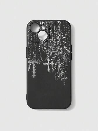 Goth Vintage Black Cross Print Phone Case With Distressed Effect