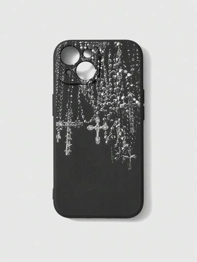 Goth Vintage Black Cross Print Phone Case With Distressed Effect