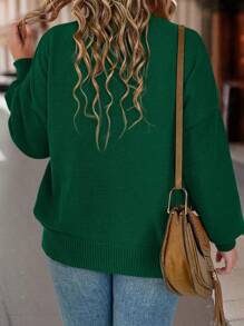 SHEIN LUNE Hơn Đã vá Túi Thả vai Áo len - màu xanh lá - Xem 2