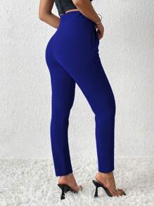 SHEIN PETITE Solid Color Tapered Spring Women Pants - Royal Blue - View 2