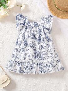 Baby Girl Floral Printed Ruffle Hem Dress - Multicolor - View 1