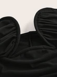Silquee Robe Moulante Mini Sans Bretelles À Volants De Couleur Unie - Noir - Voir 5