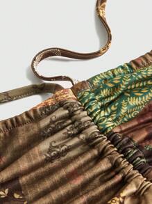 ROMWE Hippie Falda con estampado de retazo con cordón fruncido - Multicolor - Ver 2