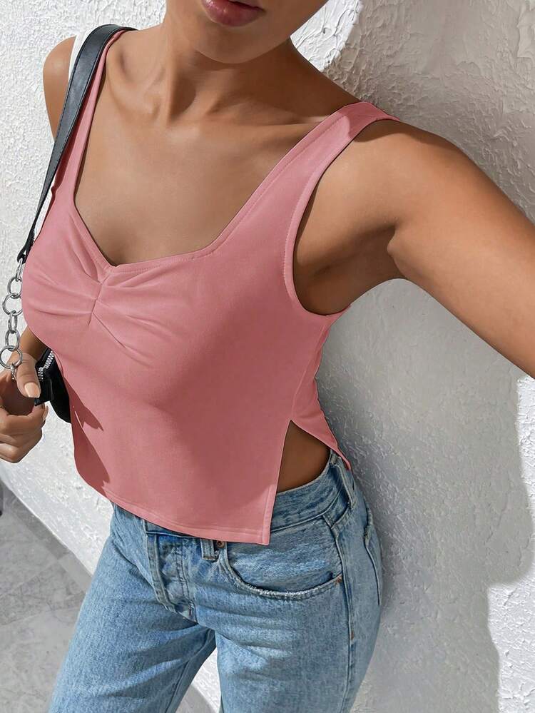 Solid Color Pleated Camisole Top