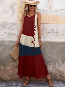 EMERY ROSE Vestido Bloque De Color Con Bolsillo Oblicuo - Burdeos - Ver 3
