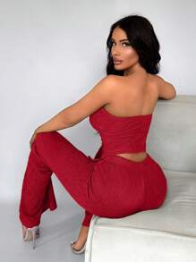 SHEIN SXY Commute Minimalist Office Simple Satin Sexy Elegant Party Top & Long Pants Set