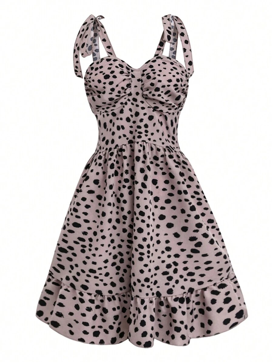 SHEIN Essnce 女士印花荷葉邊細肩帶裙子 - 藕粉色 - 查看 1