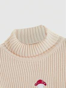 ROMWE Fairycore Mushroom Embroidery High Neck Sweater - Apricot - View 3