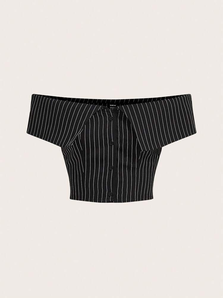 Women's Striped One Shoulder Going Out Off Shoulder Revers Cropped Top