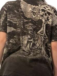 Skull Print Short Sleeve T-Shirt - Dark Grey - View 2