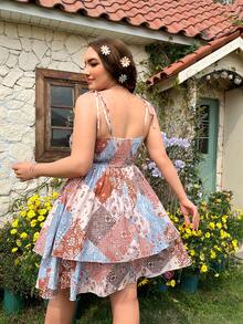 Flirla Plus Size Nữ chắp vá nhiều màu Ditsy Floral Crinkle Cami Dress - Nhiều màu - Xem 2