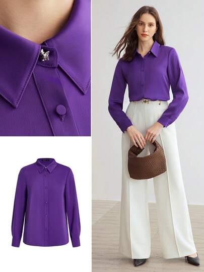 MOTF PREMIUM WOVEN STRAIGHT FIT BUTTON FRONT SHIRT,CHIC BLOUSE