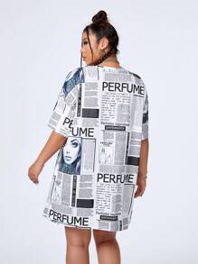 SHEIN Coolane 報紙印花斗篷裙 - 彩色 - 查看 2