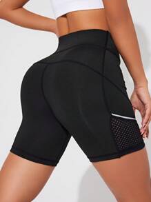 Easithlete Reflective Stripes Breathable Mesh Design Yoga Shorts With Butt Lifting Function Women Sweat Short, Gym Short, Biker Short Comfy Short - Black - View 4