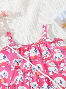 Baby Girl's Cute Pink Cat Printed Dress For Spring And Summer - Pink - View 6