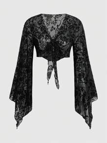 ROMWE Hippie In hoa Tie Trước Top Cây trồng - màu đen - Xem 1