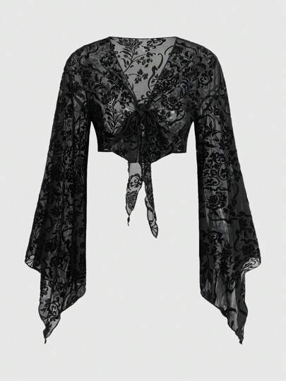 Hippie Crop Top mit Blume Muster, Band vorne,