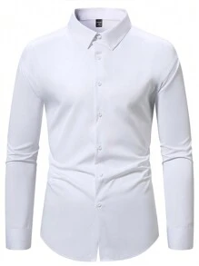 Manfinity Mode Camisa de manga larga de unicolor para hombre con puños bordados, para el otoño - Blanco - Ver 3