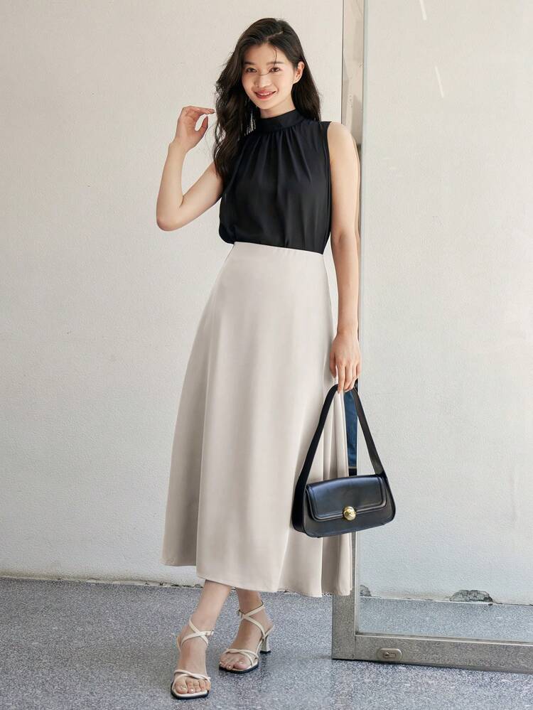 Women's Elegant Solid Color A-Line Skirt, Suitable For Commute, Party, Back To School, Formal Occasions