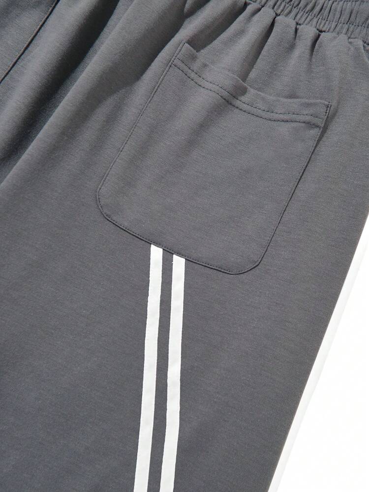 Plus Size Loose Fit Colorblock Striped Drawstring Waist Sweatpants