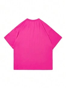 SHEIN EZwear CURVE Kích thước lớn Chữ cái In Thả vai Ngắn tay Áo thun - Màu Hồng Tươi - Xem 3