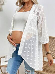 SHEIN Pregnant Women's Water Soluble Lace Front Open Maternity Outerwear - White - View 1