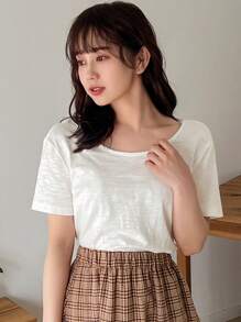 FRIFUL 女性純色中空刺繡拼接T恤