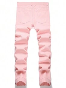Men's Solid Color Casual Loose Fit Jeans - Pink - View 2