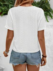 SHEIN LUNE Trang trí ren Cơ bản Giản dị Áo thun - trắng - Xem 2