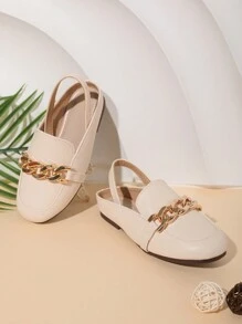 Girls Chain Buckle Flat Princess Shoes, Fashion & Versatile - Beige - View 2